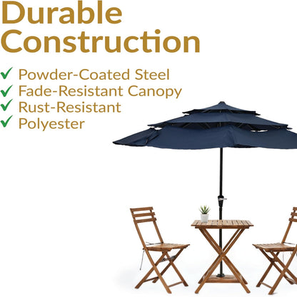 SUNGUARD UMBRELLAS 10 ft 3-Tier Solar LED Patio Umbrella, Vented Polyester Market Umbrella with Crank Tilt
