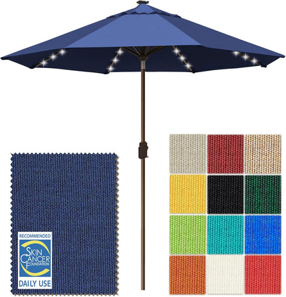 SUNGUARD UMBRELLAS Solar LED Patio Umbrella, 80-Light Acrylic Market Umbrella with Crank and Tilt - Sunflower Yellow / 10FT Single Vent
