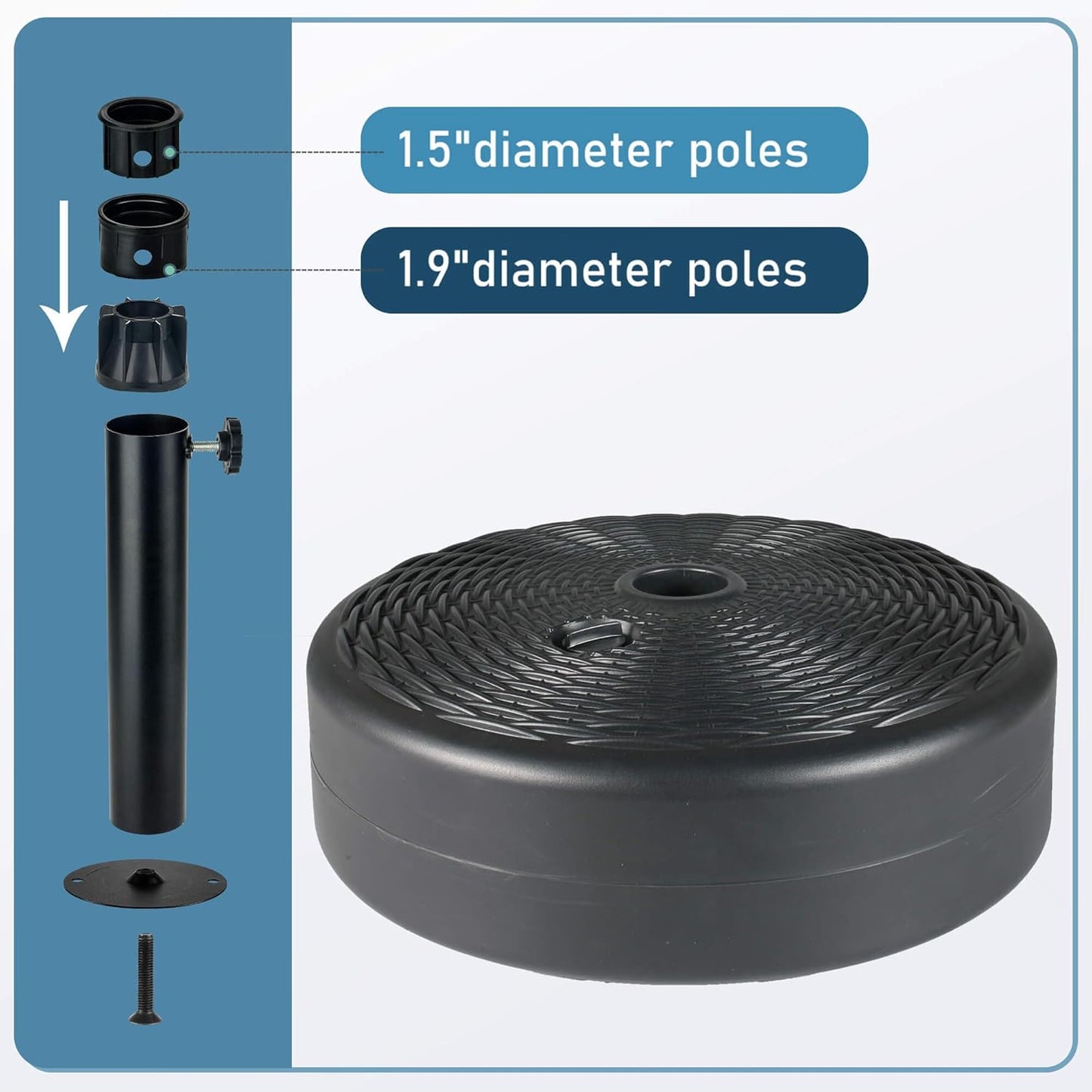 SUNGUARD UMBRELLAS Round Fillable Patio Umbrella Base, Water or Sand Stand for 6–10 ft Umbrellas - 60lb