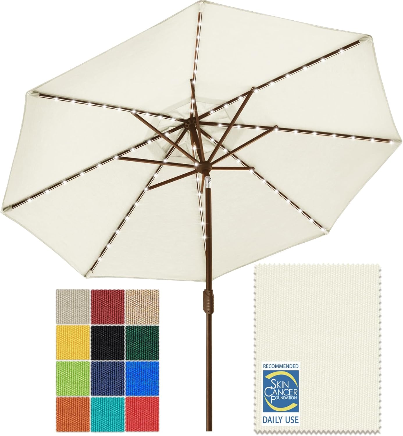 SUNGUARD UMBRELLAS Solar LED Patio Umbrella, 80-Light Acrylic Market Umbrella with Crank and Tilt - Natural / 10FT Single Vent
