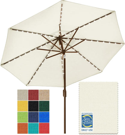 SUNGUARD UMBRELLAS Solar LED Patio Umbrella, 80-Light Acrylic Market Umbrella with Crank and Tilt - Natural / 10FT Single Vent