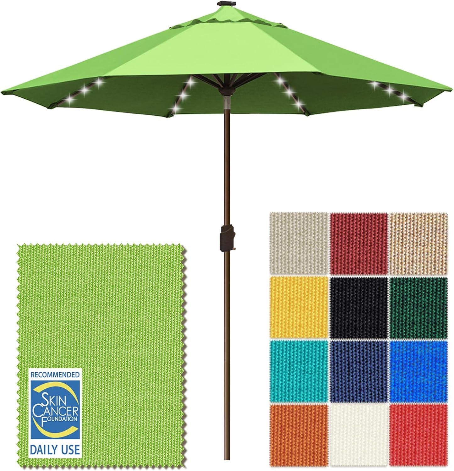 SUNGUARD UMBRELLAS Solar LED Patio Umbrella, 80-Light Acrylic Market Umbrella with Crank and Tilt - Forest Green / 10FT Triple Vents