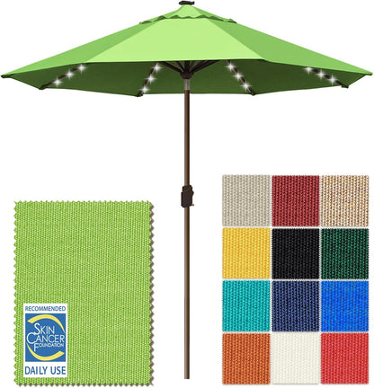 SUNGUARD UMBRELLAS Solar LED Patio Umbrella, 80-Light Acrylic Market Umbrella with Crank and Tilt - Forest Green / 10FT Triple Vents