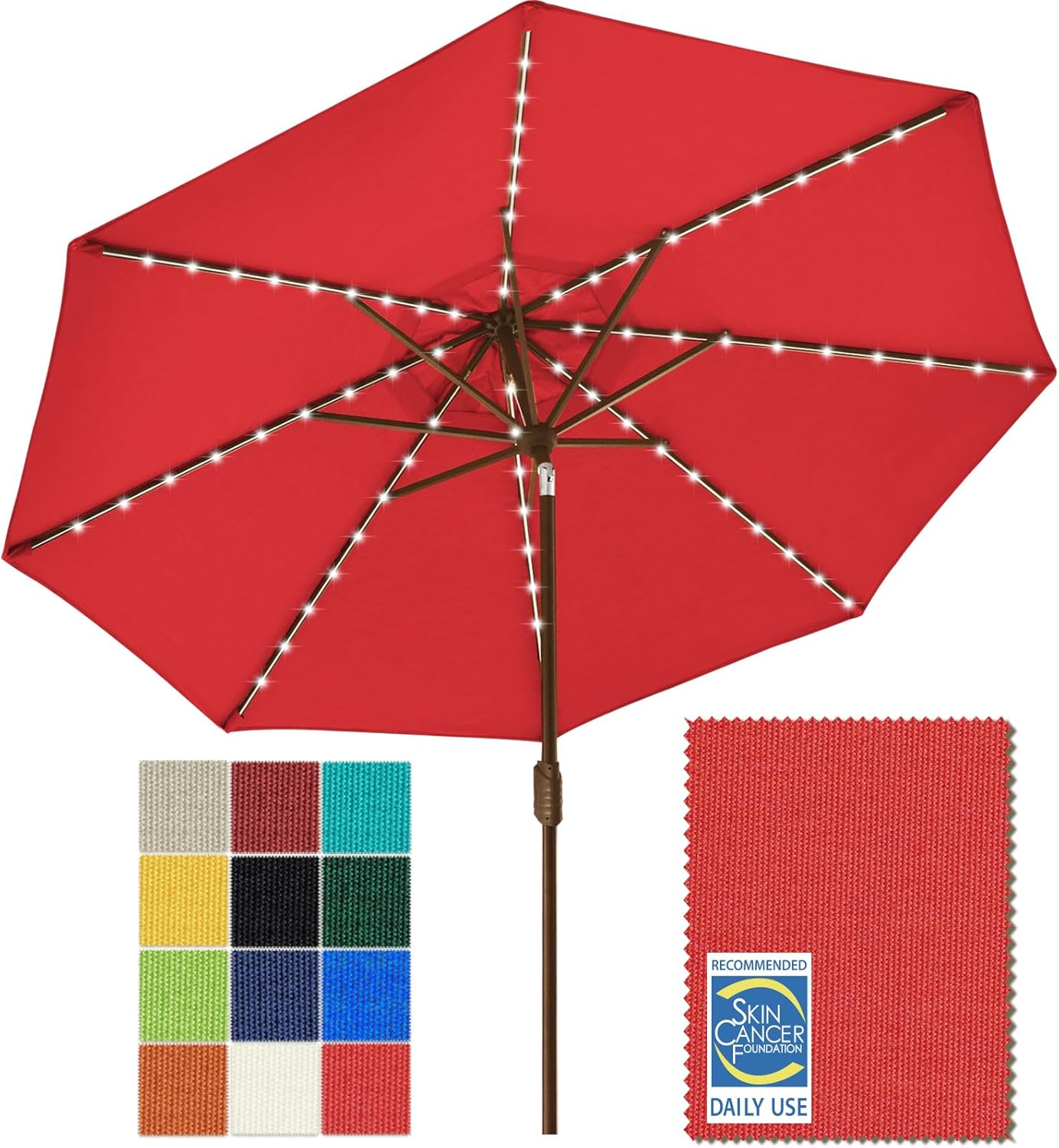 SUNGUARD UMBRELLAS Solar LED Patio Umbrella, 80-Light Acrylic Market Umbrella with Crank and Tilt - Heather Beige / 9FT Single Vent