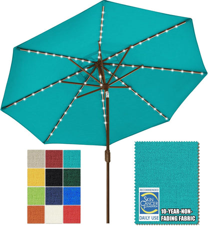 SUNGUARD UMBRELLAS Solar LED Patio Umbrella, 80-Light Acrylic Market Umbrella with Crank and Tilt - Teal / 9FT Single Vent