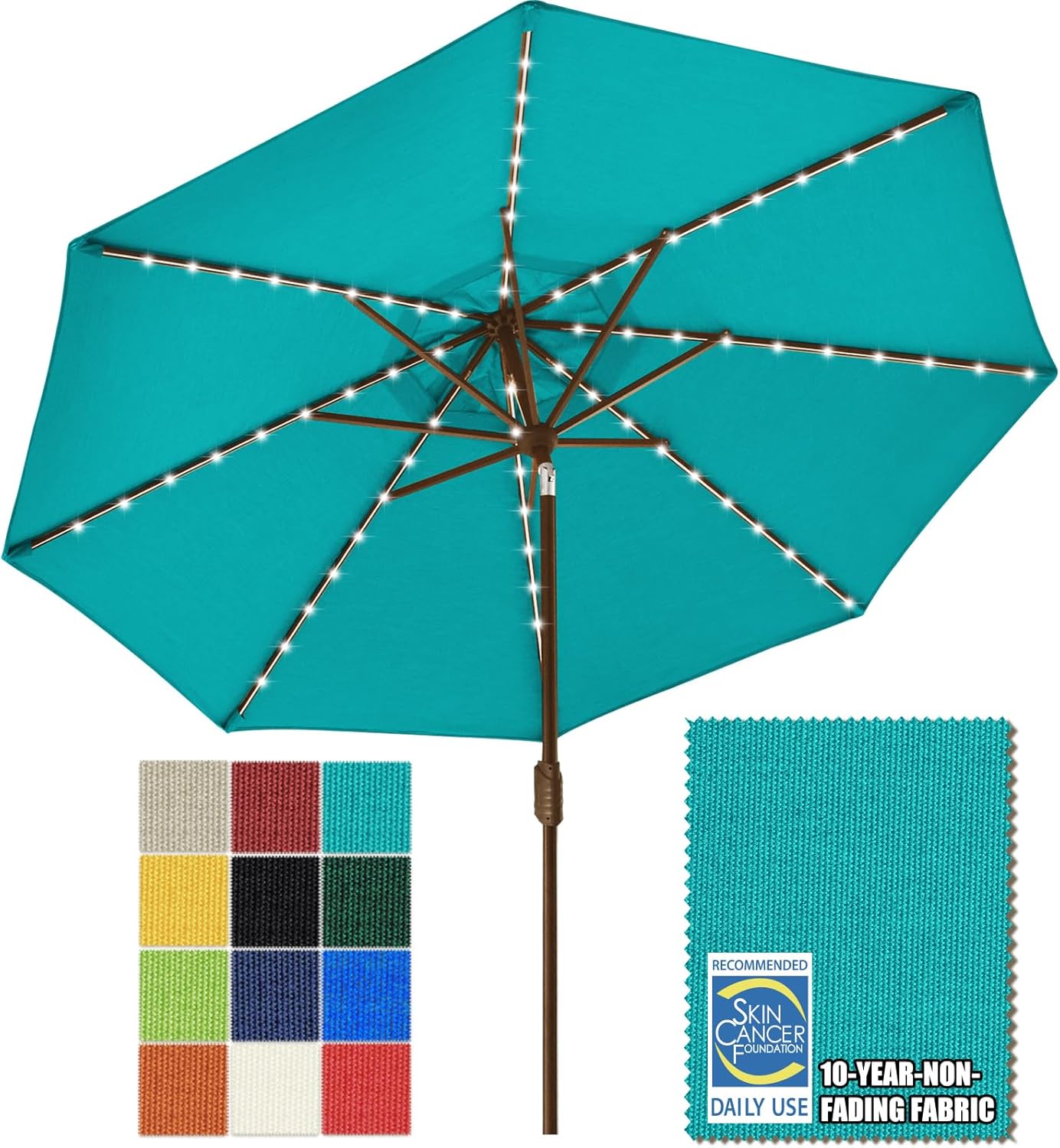 SUNGUARD UMBRELLAS Solar LED Patio Umbrella, 80-Light Acrylic Market Umbrella with Crank and Tilt - Royal Blue / 9FT Triple Vents