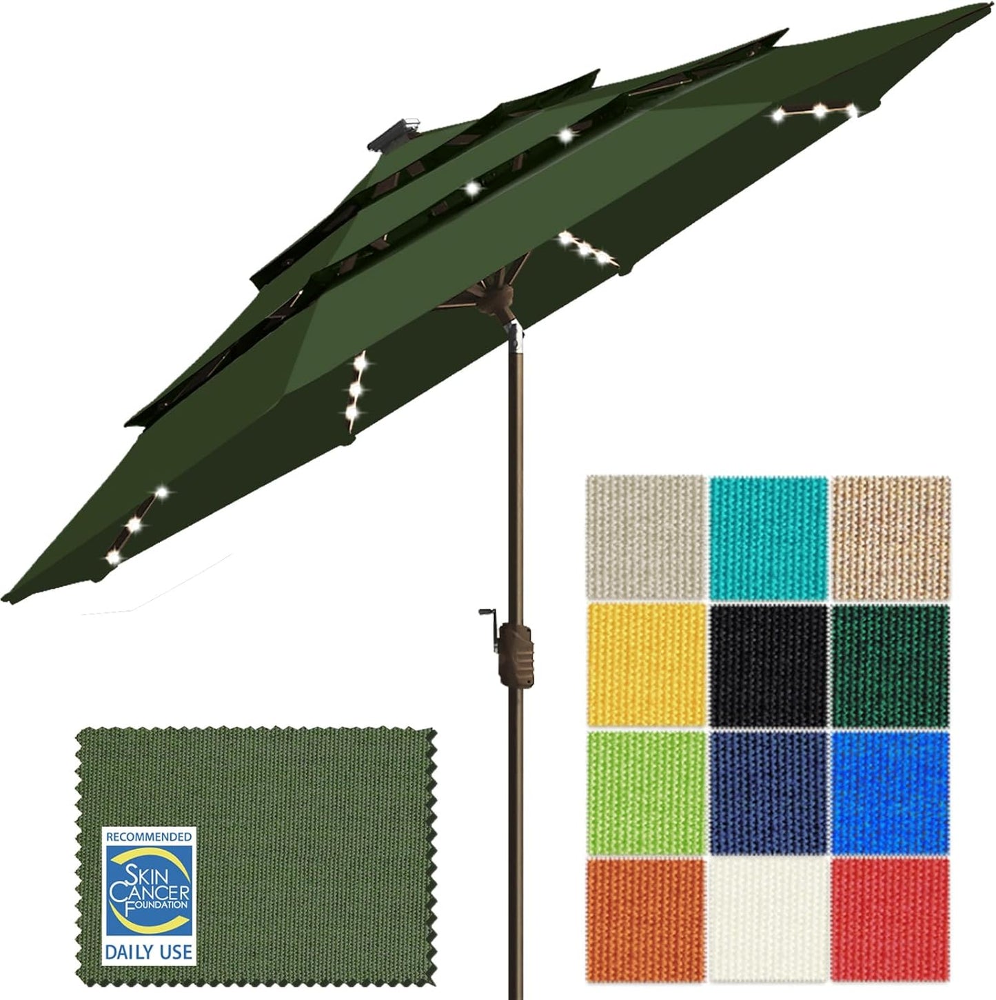 SUNGUARD UMBRELLAS Solar LED Patio Umbrella, 80-Light Acrylic Market Umbrella with Crank and Tilt - Natural / 10FT Triple Vents