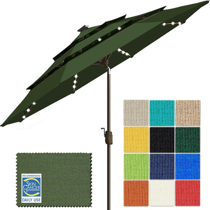 SUNGUARD UMBRELLAS Solar LED Patio Umbrella, 80-Light Acrylic Market Umbrella with Crank and Tilt - Natural / 10FT Triple Vents