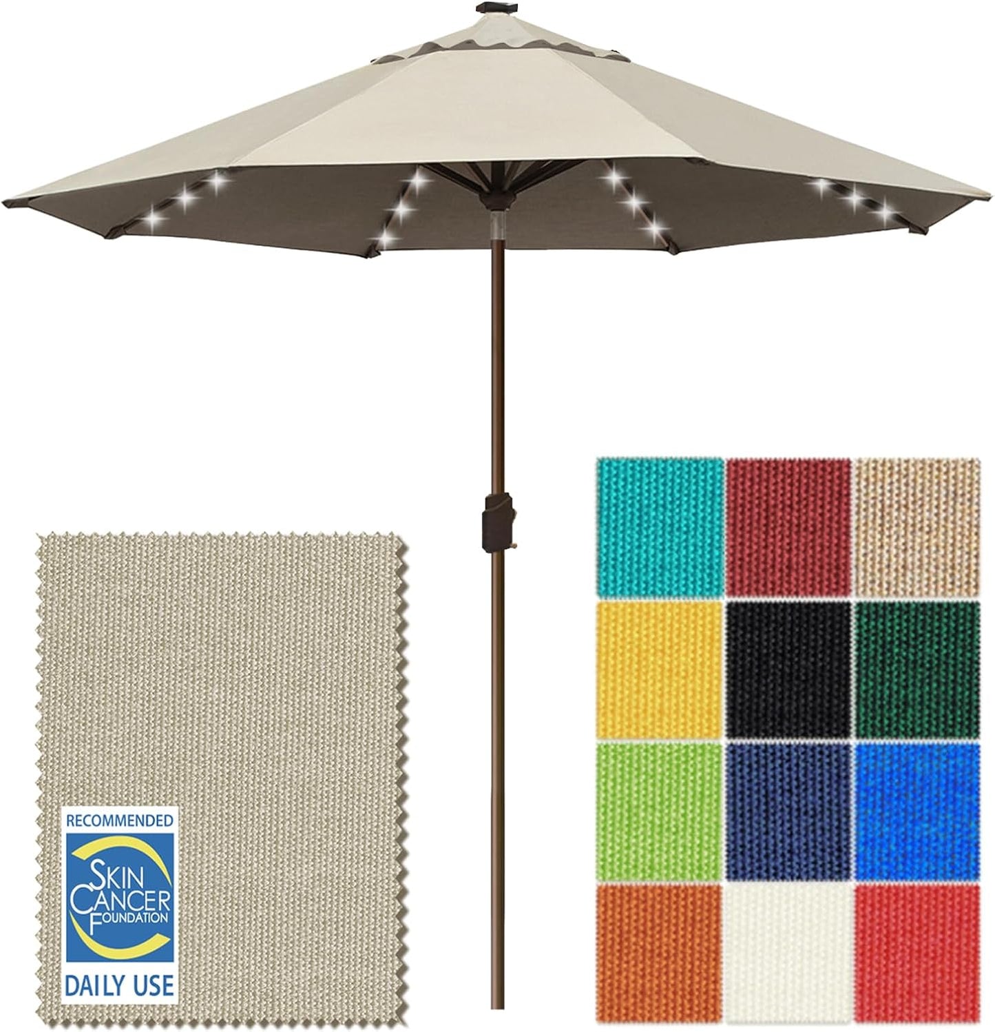 SUNGUARD UMBRELLAS Solar LED Patio Umbrella, 80-Light Acrylic Market Umbrella with Crank and Tilt - Chestnut / 10FT Triple Vents