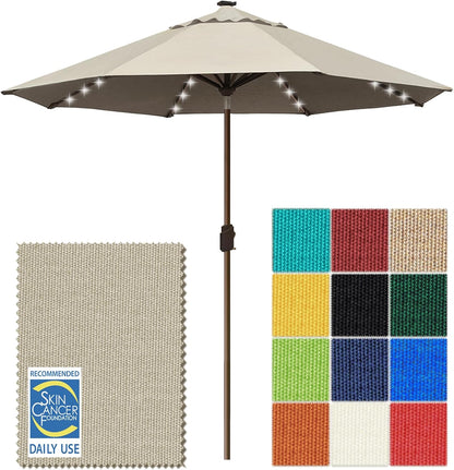 SUNGUARD UMBRELLAS Solar LED Patio Umbrella, 80-Light Acrylic Market Umbrella with Crank and Tilt - Chestnut / 10FT Triple Vents