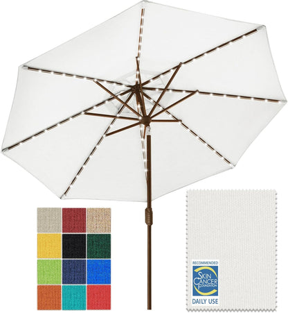 SUNGUARD UMBRELLAS Solar LED Patio Umbrella, 80-Light Acrylic Market Umbrella with Crank and Tilt - Taupe / 9FT Single Vent