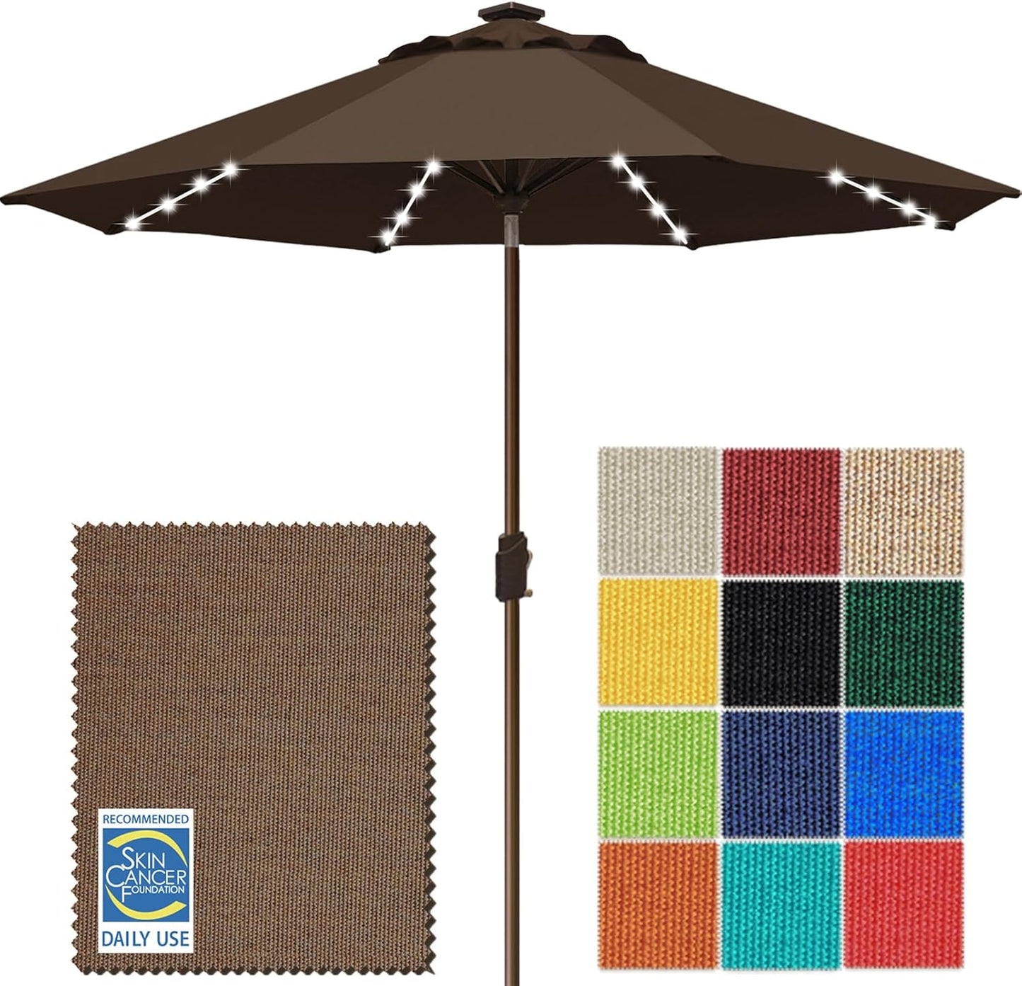 SUNGUARD UMBRELLAS Solar LED Patio Umbrella, 80-Light Acrylic Market Umbrella with Crank and Tilt - Sunflower Yellow / 9FT Triple Vents