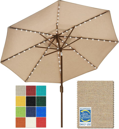 SUNGUARD UMBRELLAS Solar LED Patio Umbrella, 80-Light Acrylic Market Umbrella with Crank and Tilt - Natural / 9FT Single Vent