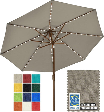 SUNGUARD UMBRELLAS Solar LED Patio Umbrella, 80-Light Acrylic Market Umbrella with Crank and Tilt - Red / 10FT Triple Vents