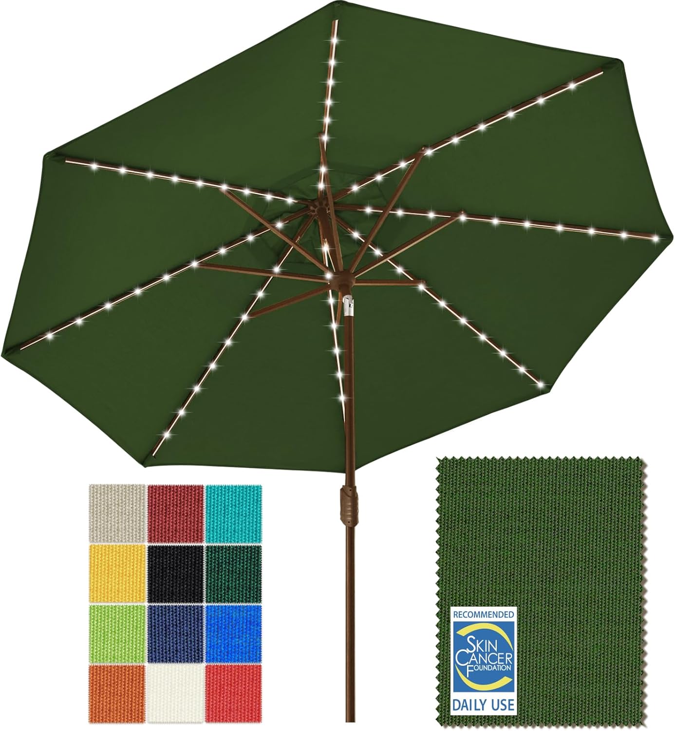 SUNGUARD UMBRELLAS Solar LED Patio Umbrella, 80-Light Acrylic Market Umbrella with Crank and Tilt - Royal Blue / 10FT Triple Vents