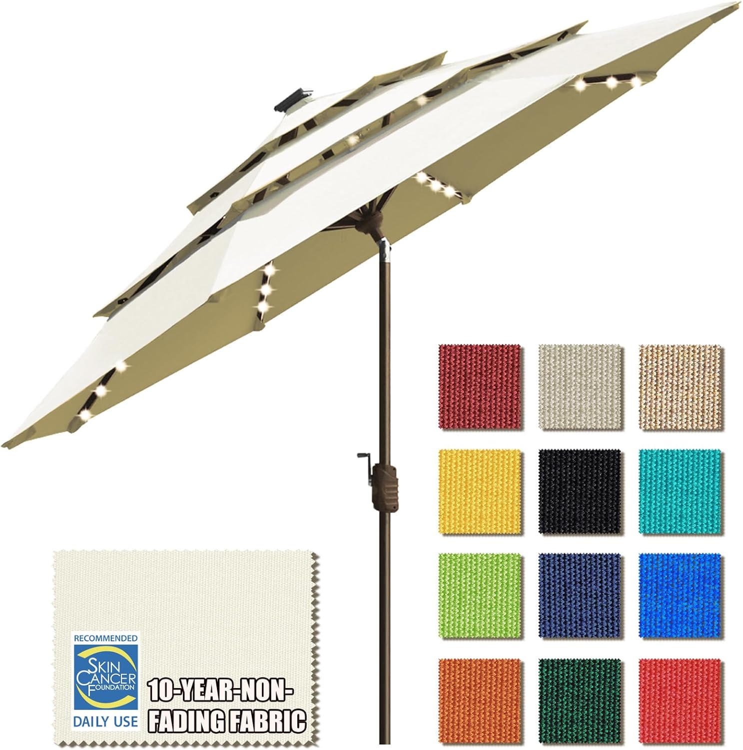 SUNGUARD UMBRELLAS Solar LED Patio Umbrella, 80-Light Acrylic Market Umbrella with Crank and Tilt - Teal / 10FT Triple Vents