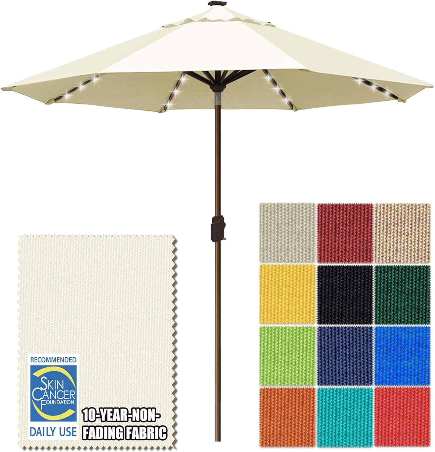 SUNGUARD UMBRELLAS Solar LED Patio Umbrella, 80-Light Acrylic Market Umbrella with Crank and Tilt