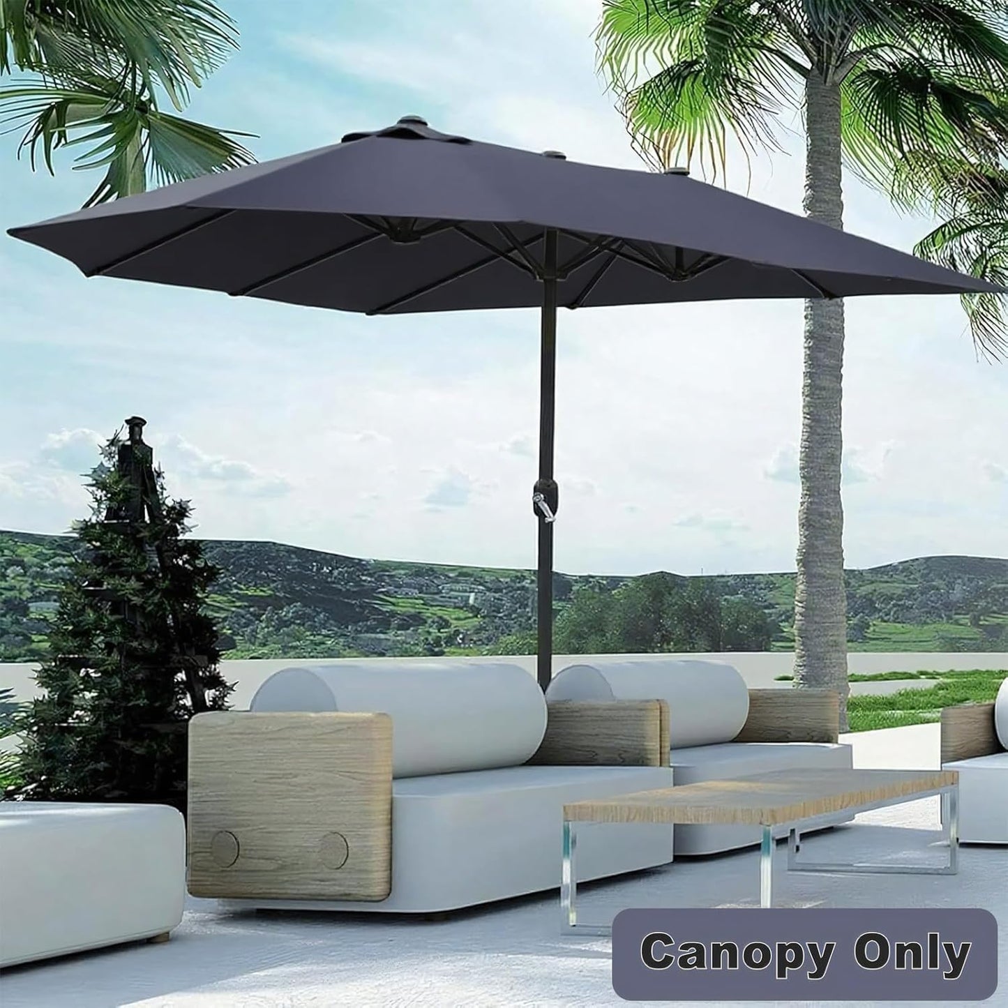 SUNGUARD UMBRELLAS 15 ft x 9 ft Replacement Canopy, 12-Rib Polyester Cover for Double-Sided Patio Umbrellas - Dark green