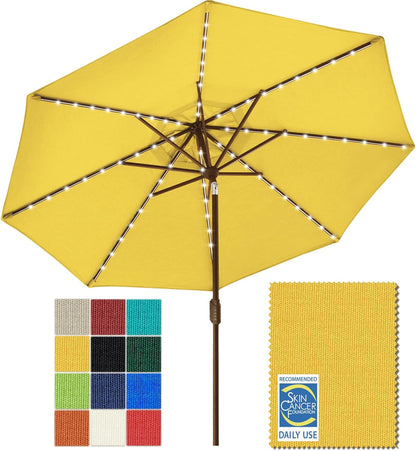 SUNGUARD UMBRELLAS Solar LED Patio Umbrella, 80-Light Acrylic Market Umbrella with Crank and Tilt - Sunflower Yellow / 10FT Triple Vents