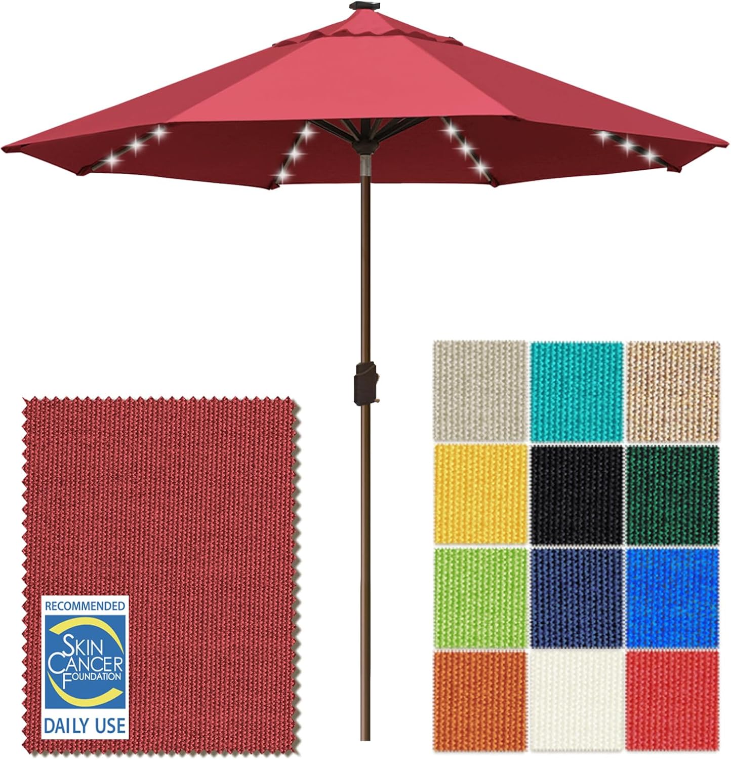 SUNGUARD UMBRELLAS Solar LED Patio Umbrella, 80-Light Acrylic Market Umbrella with Crank and Tilt - Black / 10FT Triple Vents