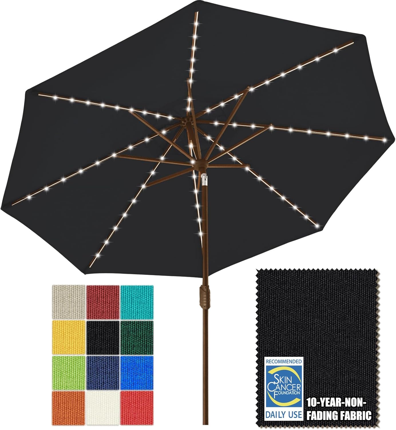 SUNGUARD UMBRELLAS Solar LED Patio Umbrella, 80-Light Acrylic Market Umbrella with Crank and Tilt