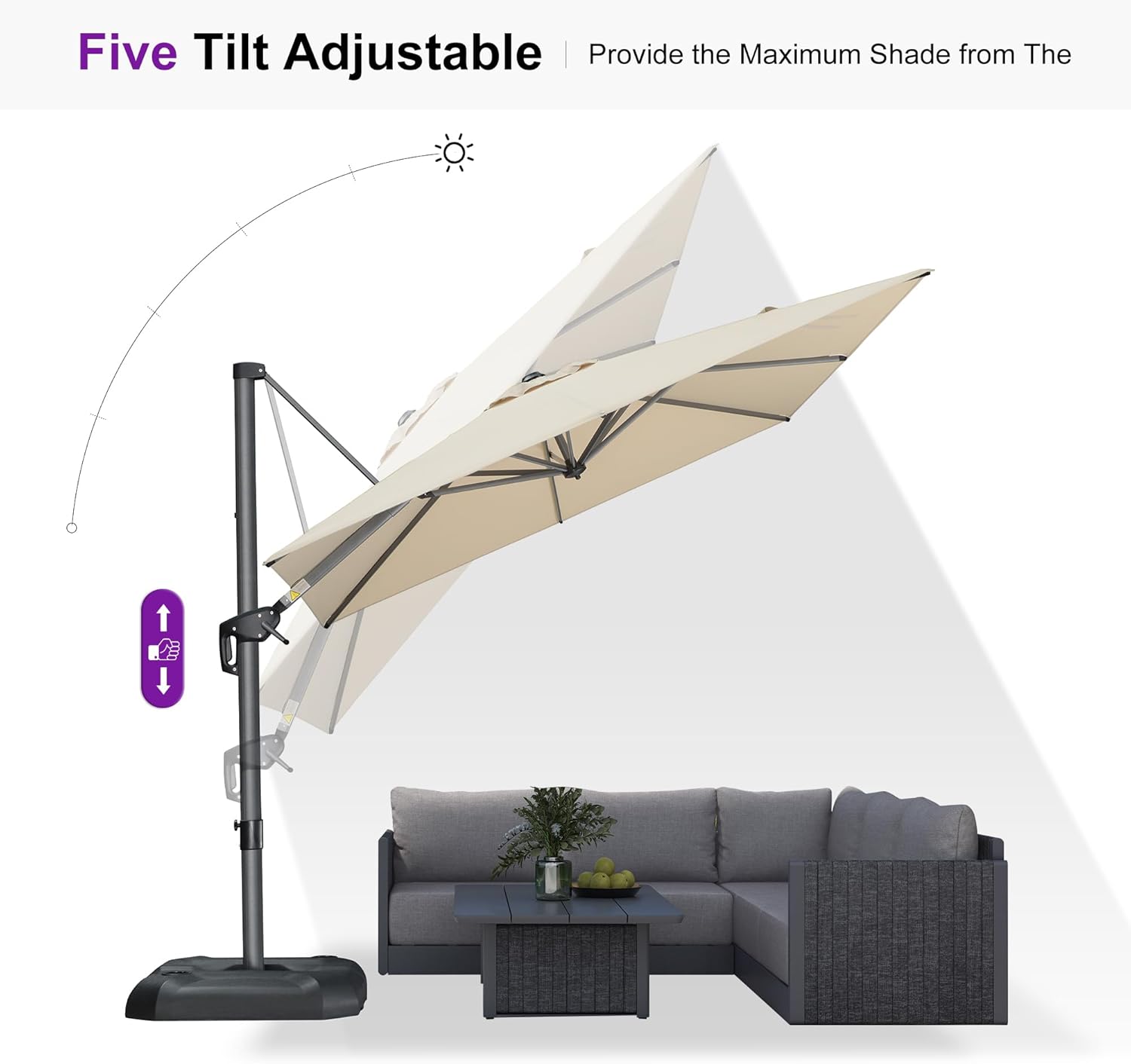 SUNGUARD UMBRELLAS Square Cantilever Patio Umbrella, 360-Degree Rotating Offset Umbrella with Aluminum Frame - Grey / 8' X 8' / Left-right Tilt