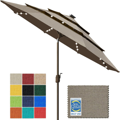 SUNGUARD UMBRELLAS Solar LED Patio Umbrella, 80-Light Acrylic Market Umbrella with Crank and Tilt - Rust / 9FT Triple Vents
