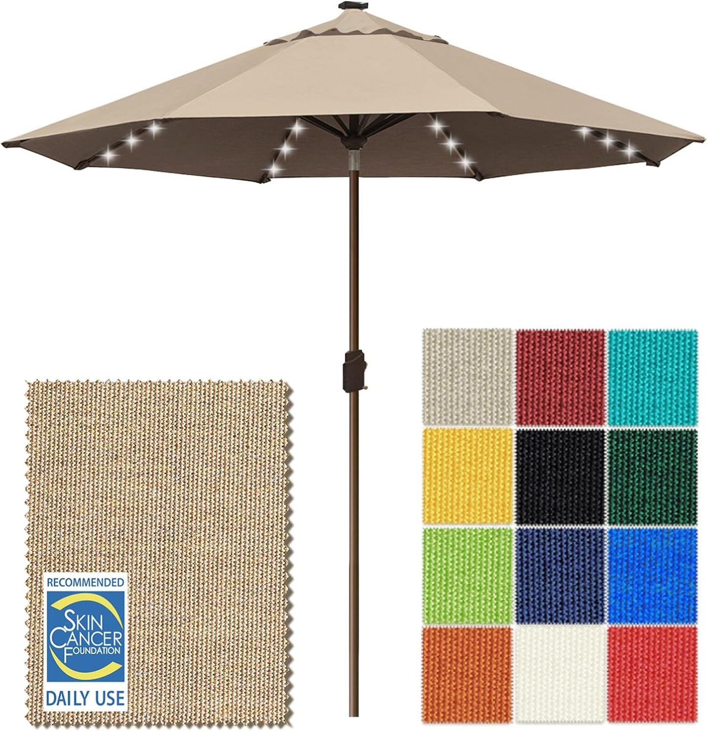 SUNGUARD UMBRELLAS Solar LED Patio Umbrella, 80-Light Acrylic Market Umbrella with Crank and Tilt - Black / 9FT Triple Vents