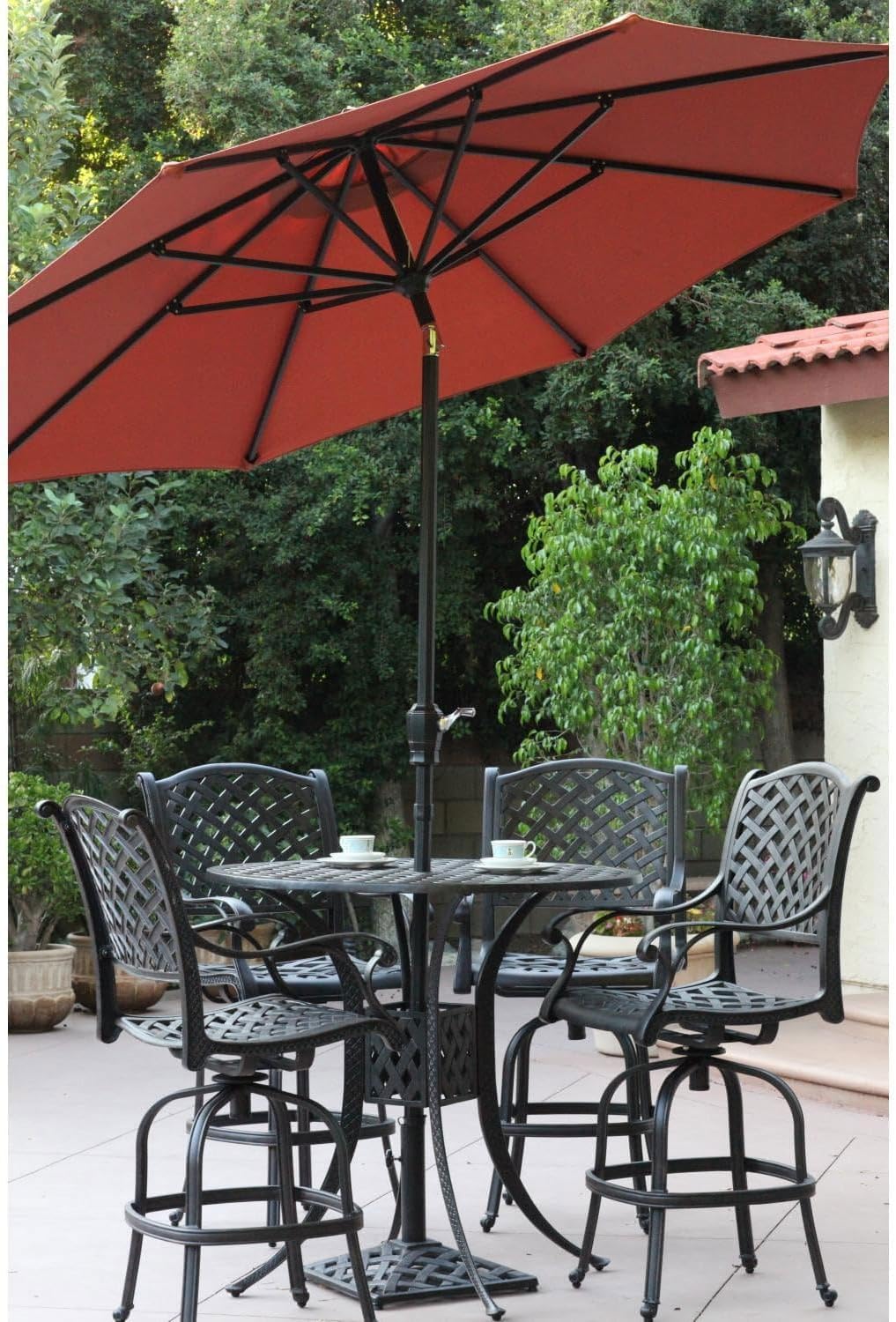SUNGUARD UMBRELLAS 9 ft Bar Height Patio Umbrella, Brown Aluminum Market Umbrella with Auto Tilt