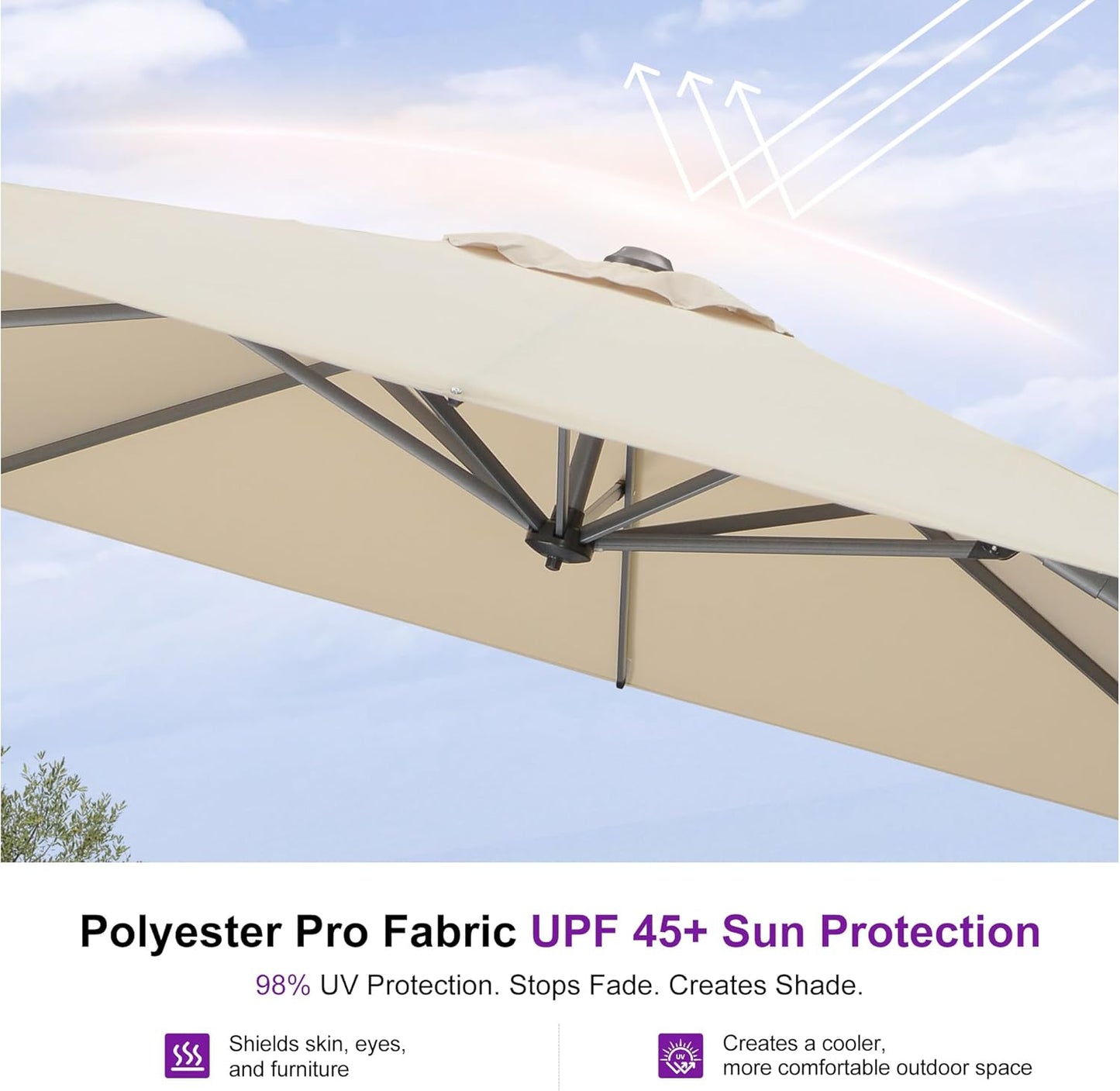SUNGUARD UMBRELLAS Square Cantilever Patio Umbrella, 360-Degree Rotating Offset Umbrella with Aluminum Frame - Grey / 8' X 8' / Standard