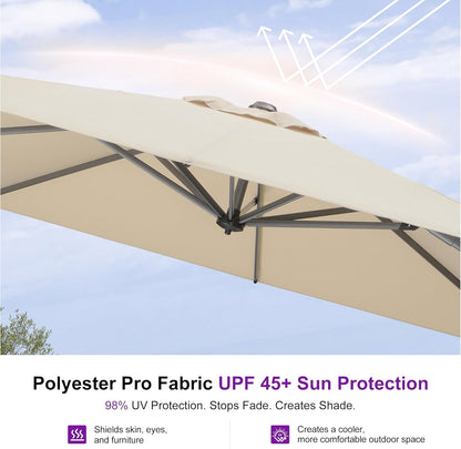 SUNGUARD UMBRELLAS Square Cantilever Patio Umbrella, 360-Degree Rotating Offset Umbrella with Aluminum Frame - Grey / 8' X 8' / Standard