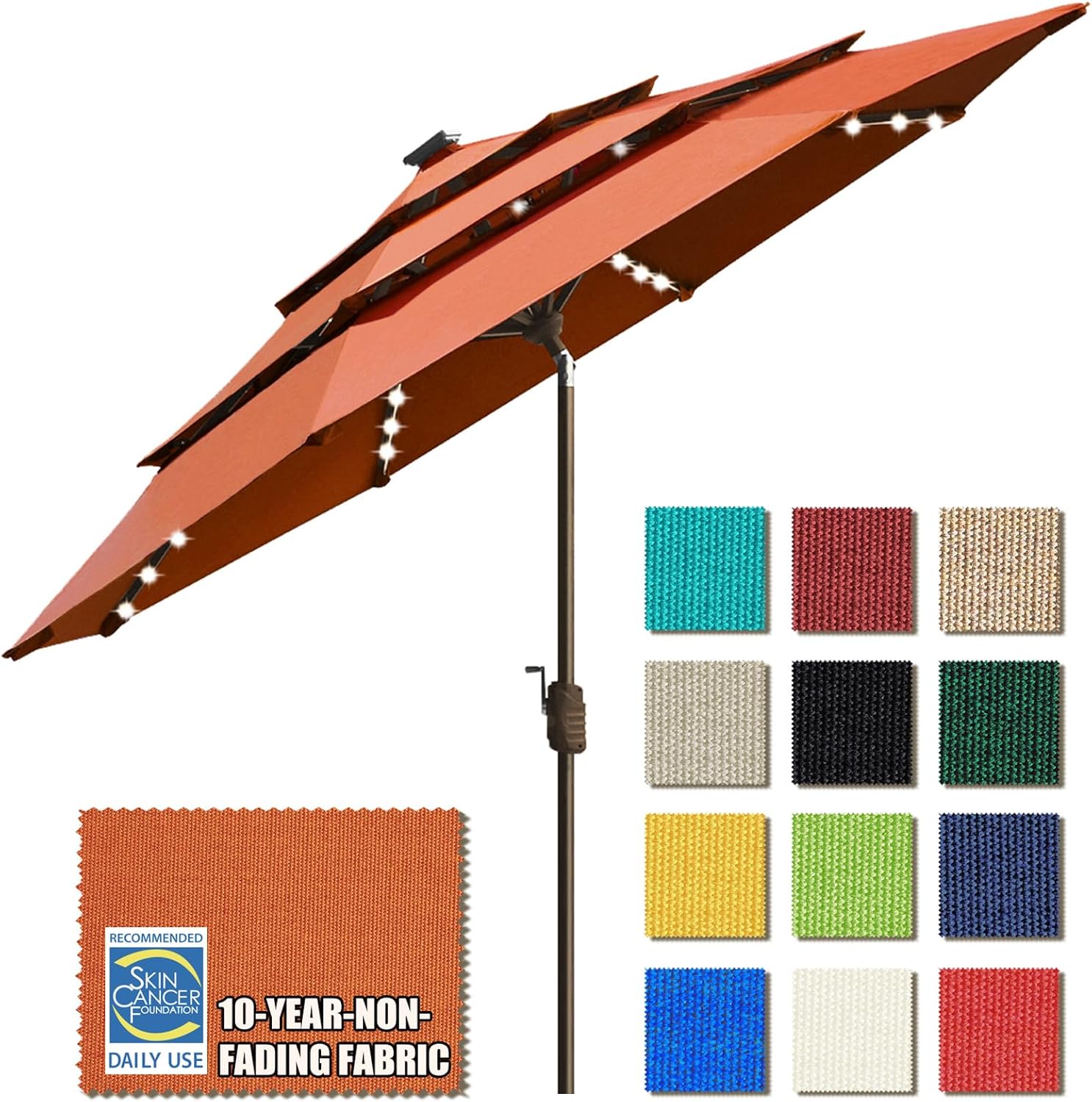 SUNGUARD UMBRELLAS Solar LED Patio Umbrella, 80-Light Acrylic Market Umbrella with Crank and Tilt - Teal / 9FT Triple Vents
