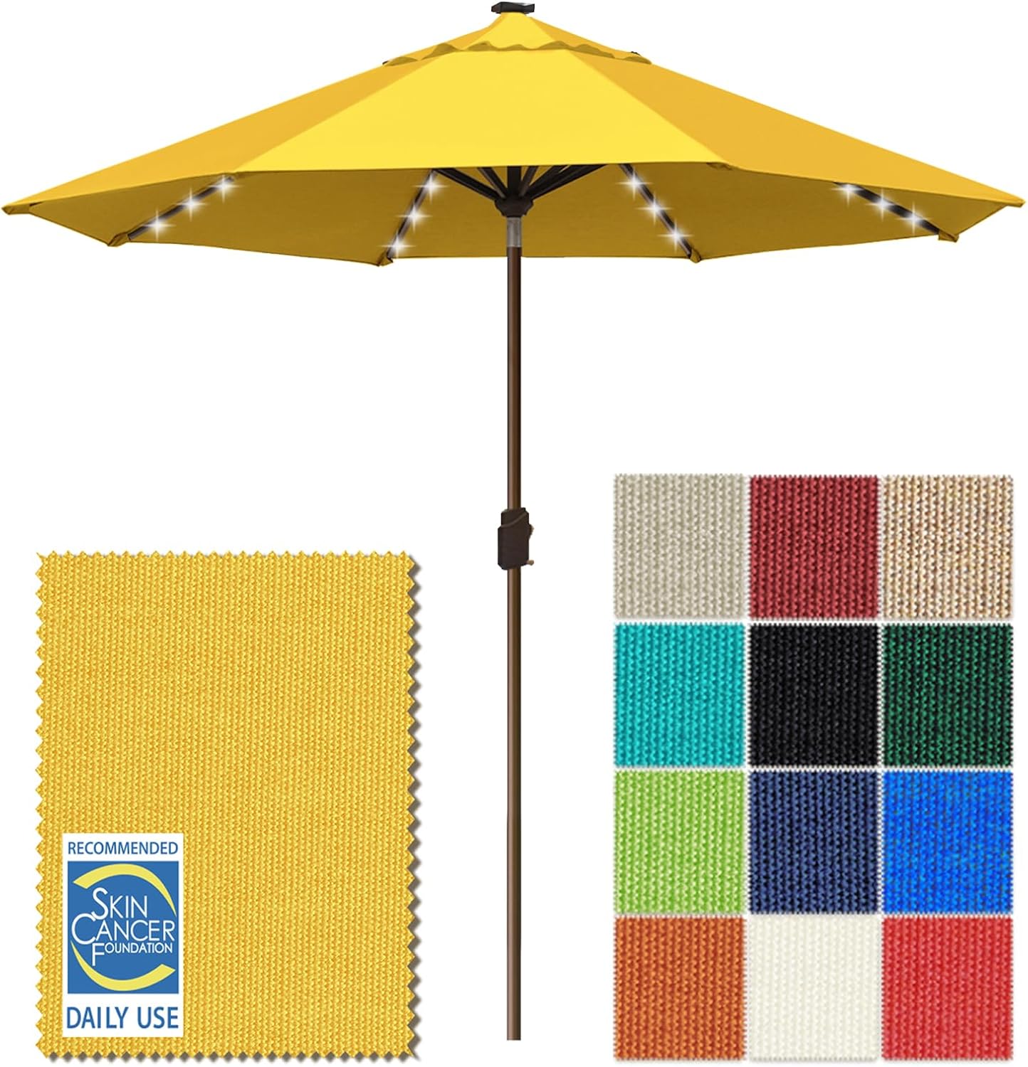 SUNGUARD UMBRELLAS Solar LED Patio Umbrella, 80-Light Acrylic Market Umbrella with Crank and Tilt - Fern / 10FT Single Vent