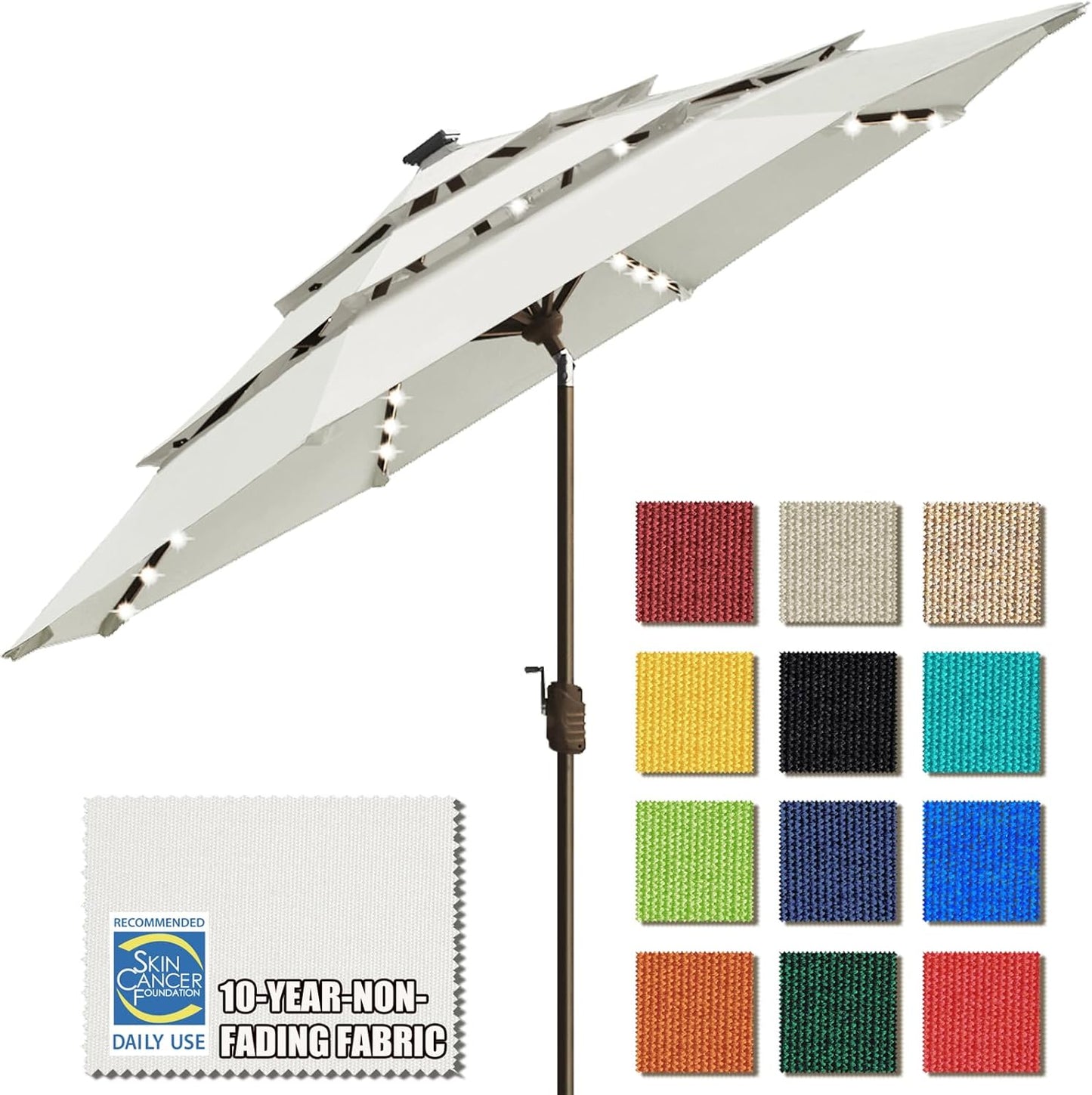 SUNGUARD UMBRELLAS Solar LED Patio Umbrella, 80-Light Acrylic Market Umbrella with Crank and Tilt - Teal / 10FT Single Vent