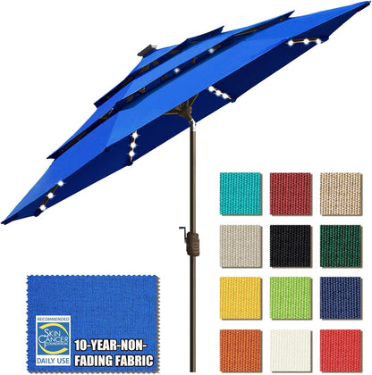 SUNGUARD UMBRELLAS Solar LED Patio Umbrella, 80-Light Acrylic Market Umbrella with Crank and Tilt - Heather Beige / 10FT Single Vent