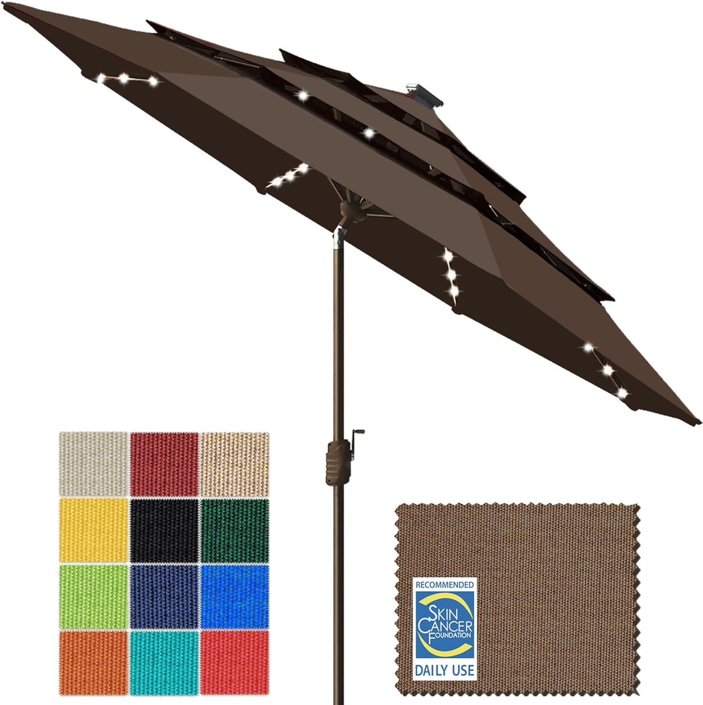SUNGUARD UMBRELLAS Solar LED Patio Umbrella, 80-Light Acrylic Market Umbrella with Crank and Tilt - Forest Green / 9FT Single Vent