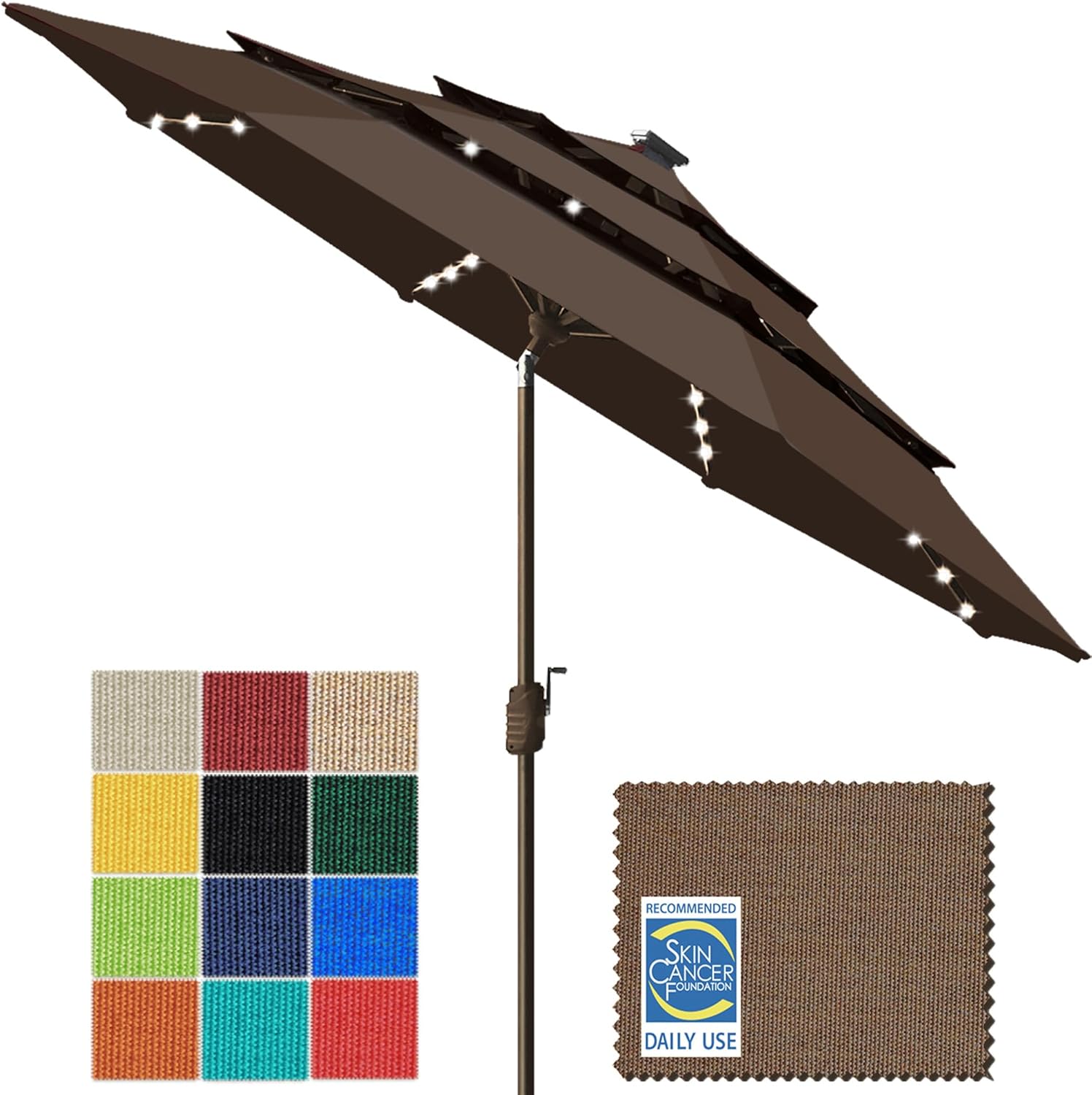 SUNGUARD UMBRELLAS Solar LED Patio Umbrella, 80-Light Acrylic Market Umbrella with Crank and Tilt - Forest Green / 9FT Single Vent
