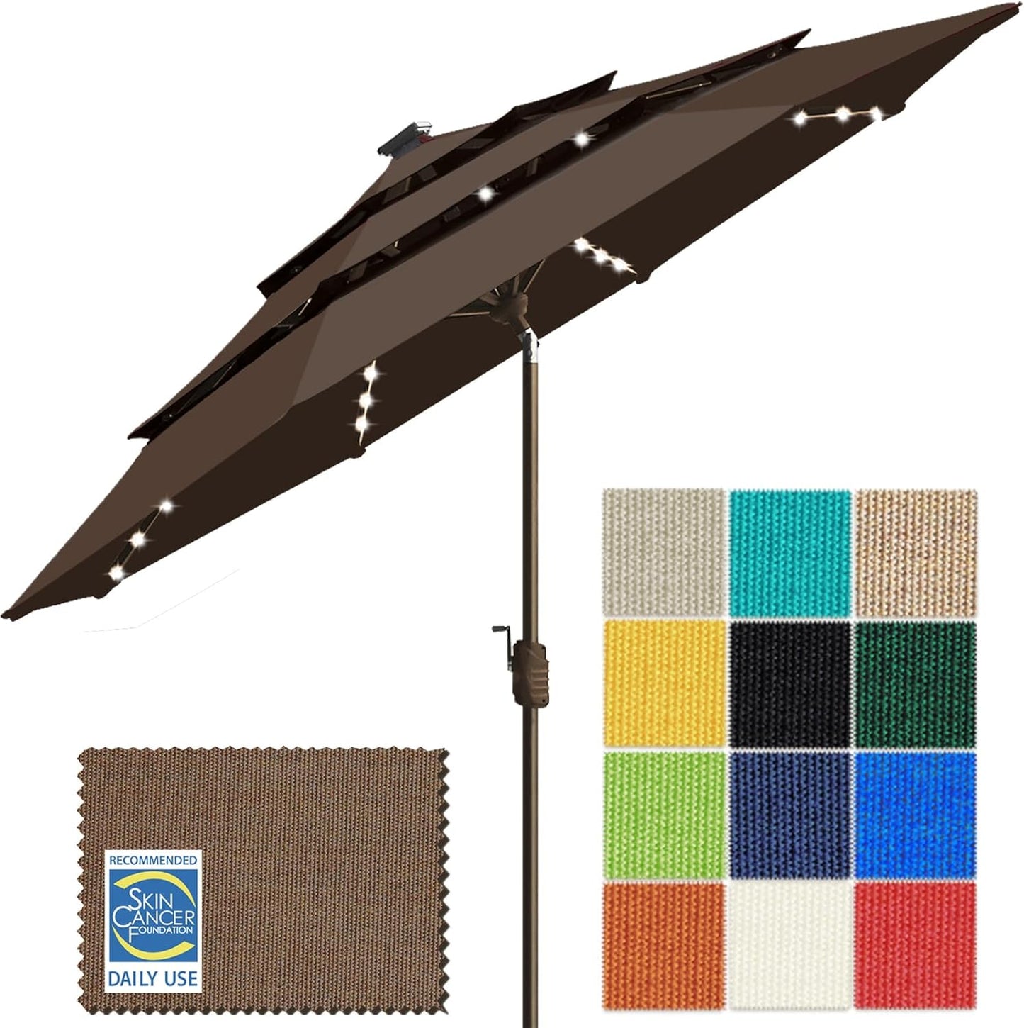 SUNGUARD UMBRELLAS Solar LED Patio Umbrella, 80-Light Acrylic Market Umbrella with Crank and Tilt - Macaw Green / 10FT Single Vent