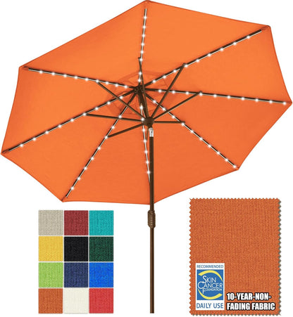 SUNGUARD UMBRELLAS Solar LED Patio Umbrella, 80-Light Acrylic Market Umbrella with Crank and Tilt - Antique Beige / 9FT Triple Vents