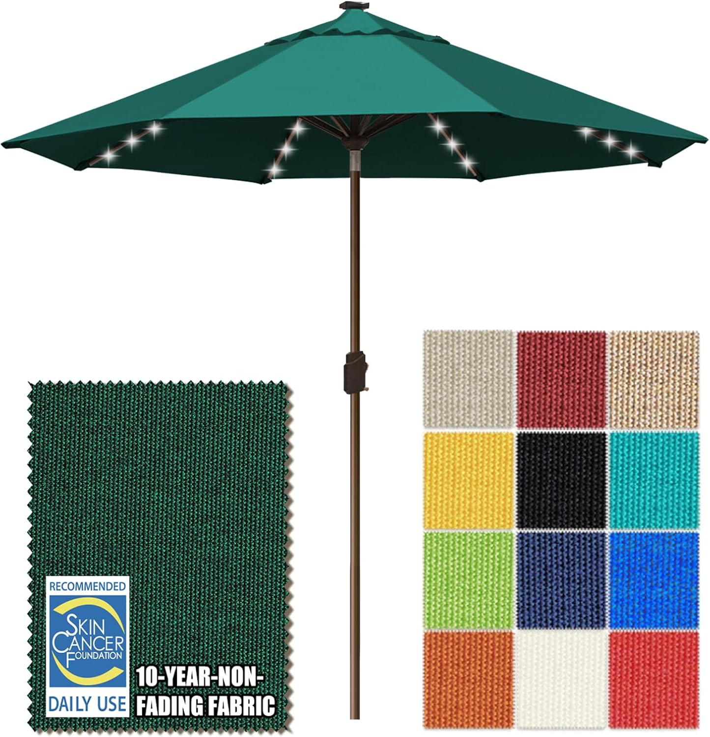 SUNGUARD UMBRELLAS Solar LED Patio Umbrella, 80-Light Acrylic Market Umbrella with Crank and Tilt - Rust / 9FT Single Vent