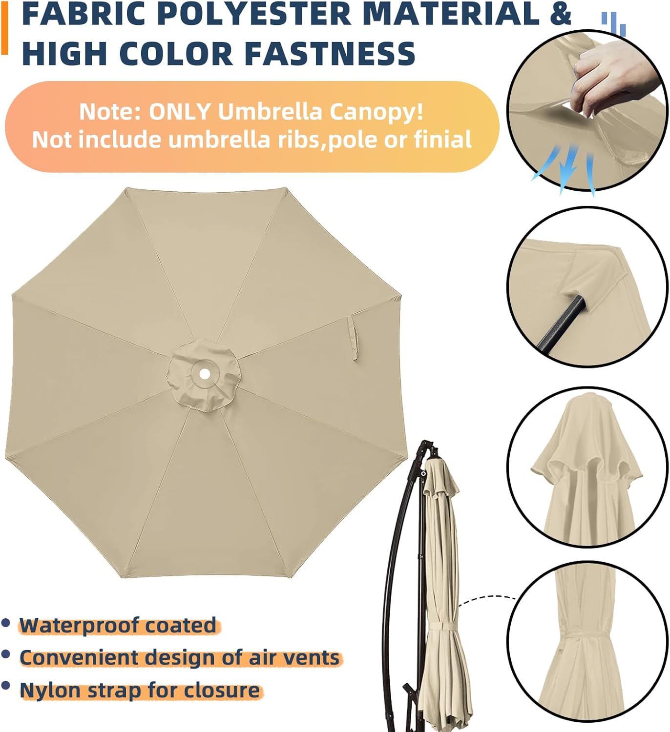 SUNGUARD UMBRELLAS 10 ft Replacement Canopy, 8-Rib 300D Polyester Cover for Patio Umbrellas