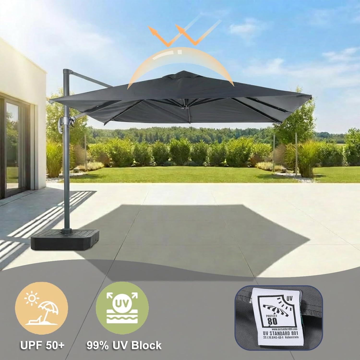 SUNGUARD UMBRELLAS 10 x 10 ft Square Cantilever Replacement Canopy, 8-Rib 230 GSM Polyester Cover
