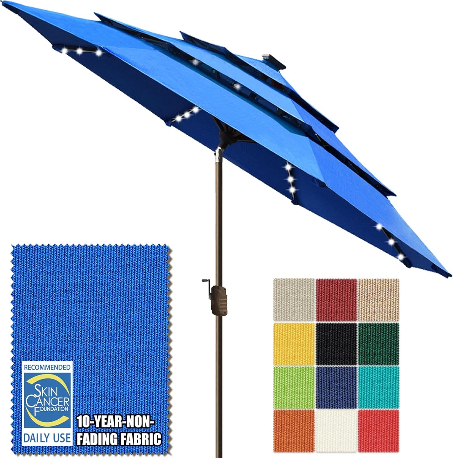 SUNGUARD UMBRELLAS Solar LED Patio Umbrella, 80-Light Acrylic Market Umbrella with Crank and Tilt - Rust / 10FT Triple Vents