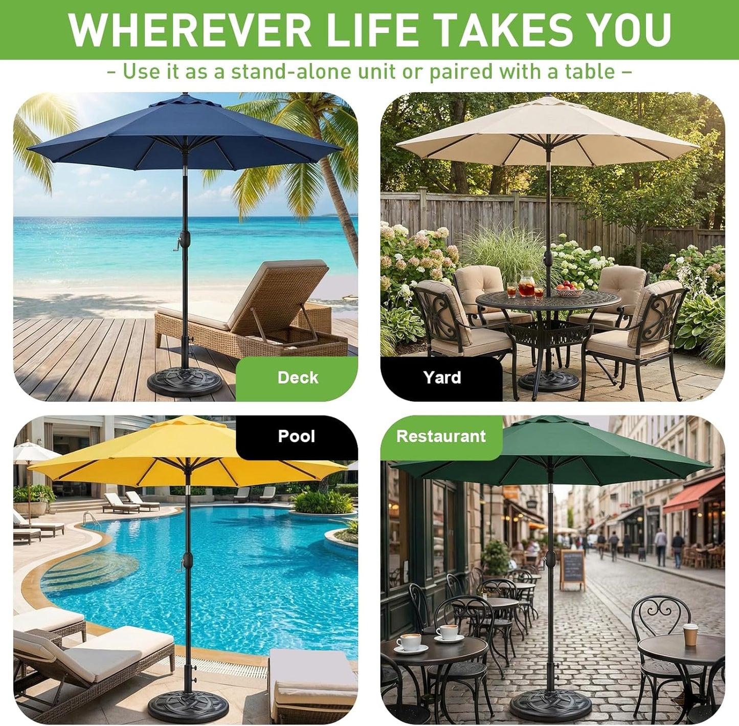 SUNGUARD UMBRELLAS Round Heavy Duty Patio Umbrella Base, Resin Concrete Stand for 1.5–2 in Poles - Black / 42 lb Square
