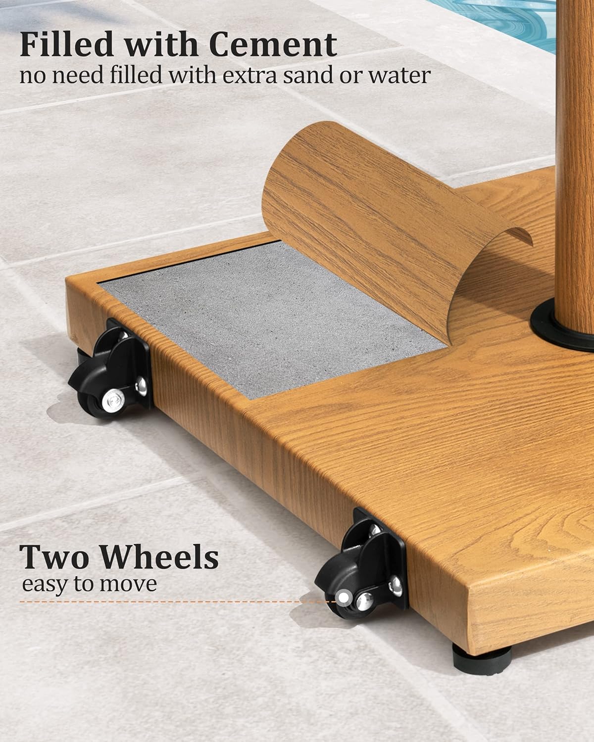 SUNGUARD UMBRELLAS 45 lb Patio Umbrella Base with Wheels, Pre-Filled Concrete Stand for 6–12 ft Umbrellas - White