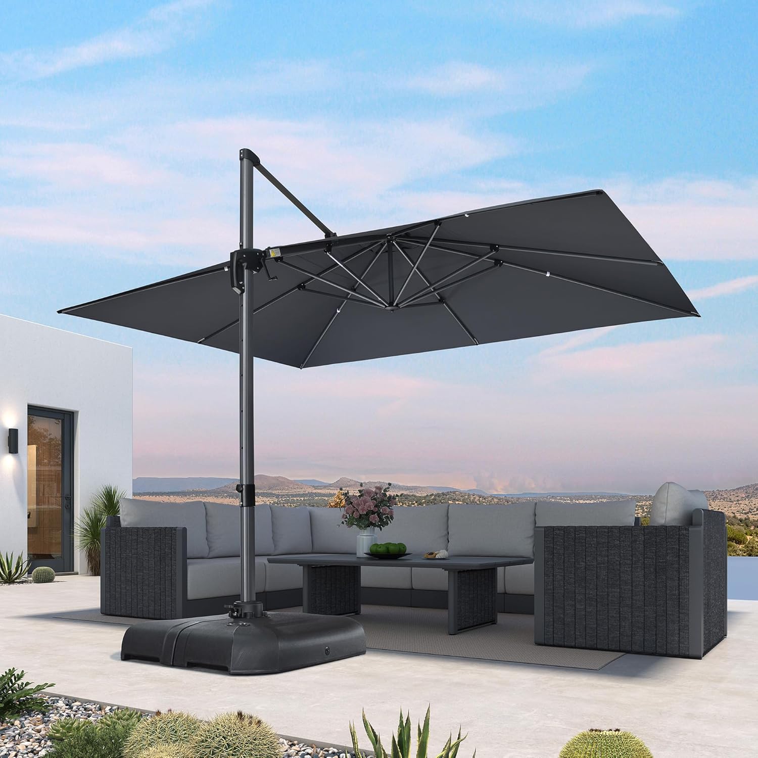 SUNGUARD UMBRELLAS Square Cantilever Patio Umbrella, 360-Degree Rotating Offset Umbrella with Aluminum Frame - Navy Blue / 8' X 8' / Standard