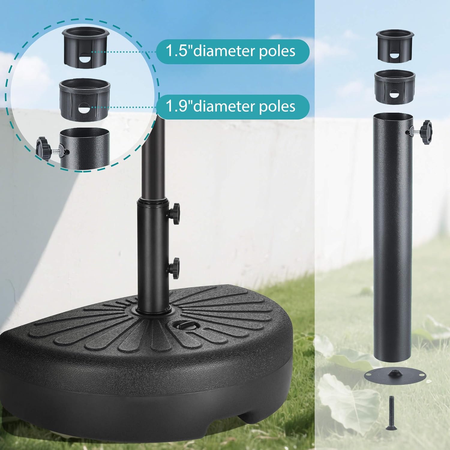SUNGUARD UMBRELLAS 73 lb Half Round Fillable Patio Umbrella Base, Water and Sand Outdoor Stand