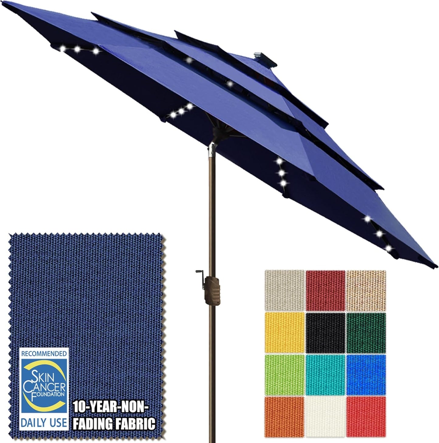 SUNGUARD UMBRELLAS Solar LED Patio Umbrella, 80-Light Acrylic Market Umbrella with Crank and Tilt - Burgundy / 9FT Single Vent