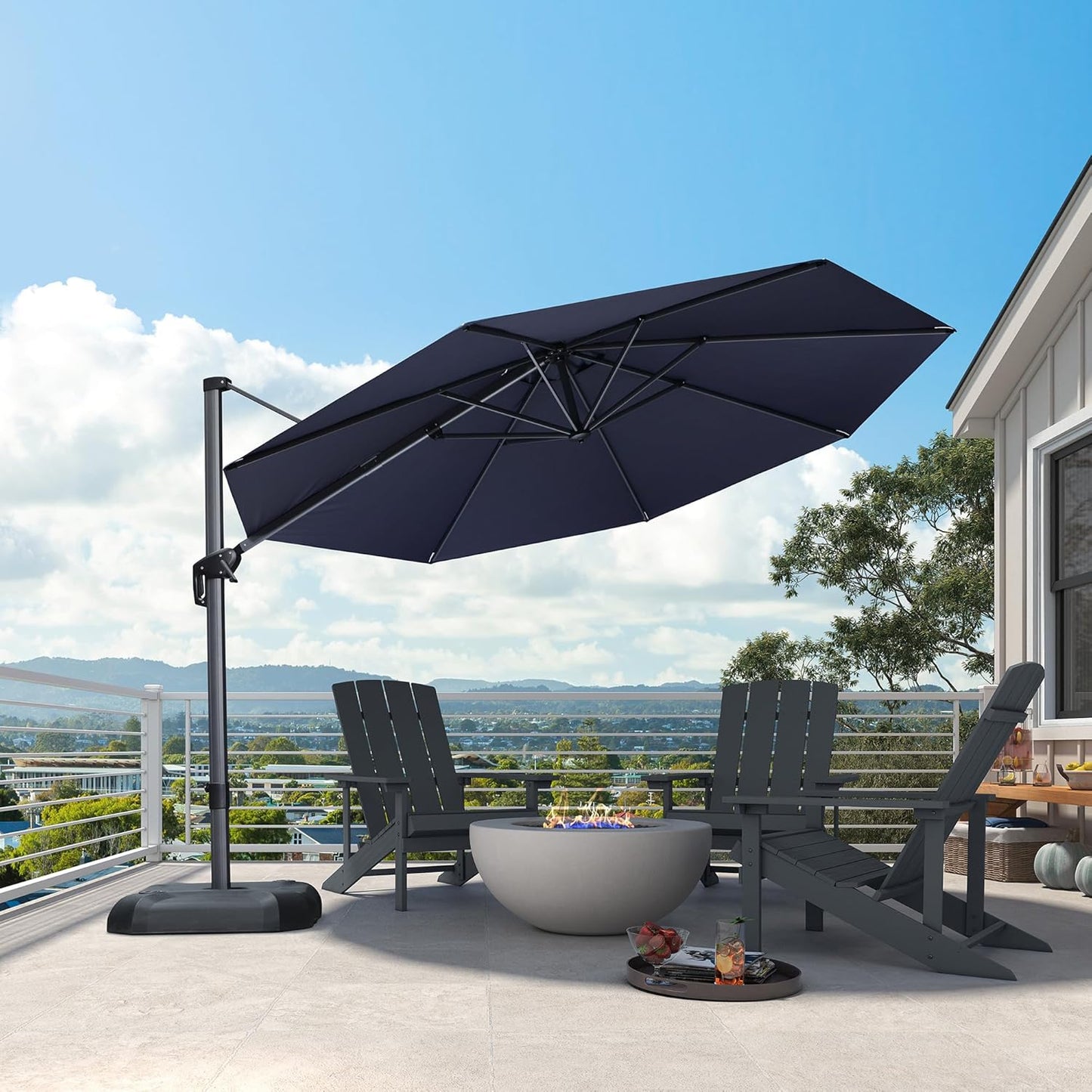 SUNGUARD UMBRELLAS Square Cantilever Patio Umbrella, 360-Degree Rotating Offset Umbrella with Aluminum Frame - Grey / 10 Feet / Standard