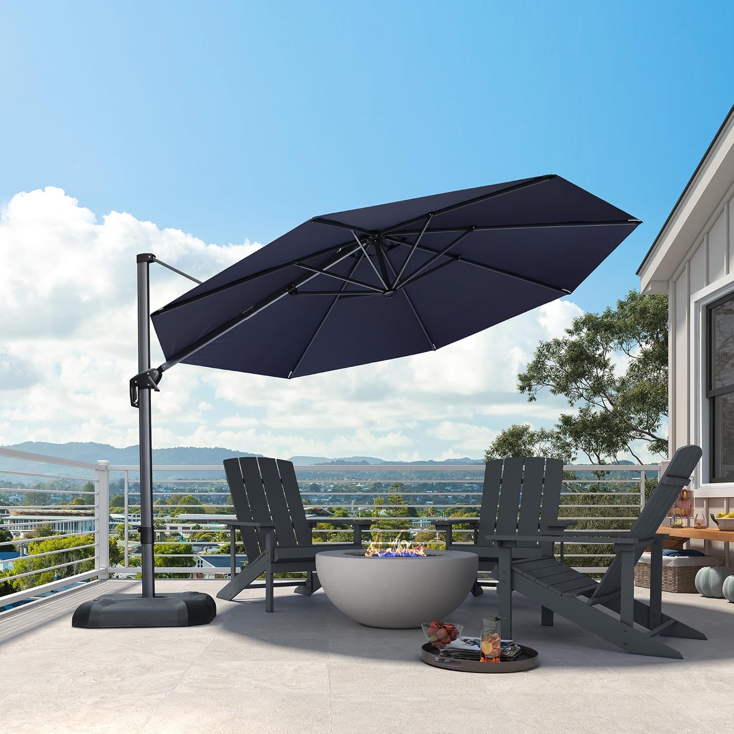 SUNGUARD UMBRELLAS Square Cantilever Patio Umbrella, 360-Degree Rotating Offset Umbrella with Aluminum Frame - Grey / 10 Feet / Standard